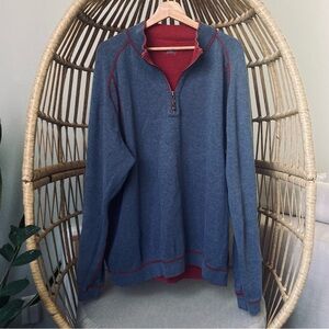 Tommy Bahama Men’s Large Sweater Reversible Red and Blue 1/4 Zip